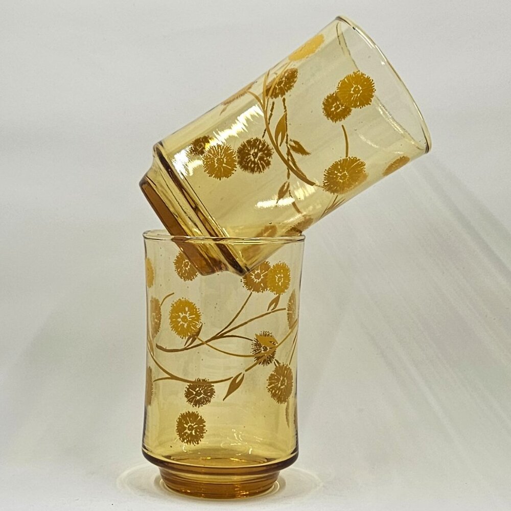 Vintage 70's Libbey Glassware Amber Bolero Shape with Floral Pattern ✨HP✨